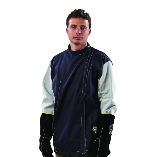 PRO JACKET WELDING PUROVATEX CHROME GREY LEATHER SLEEVES BLUE 2XL